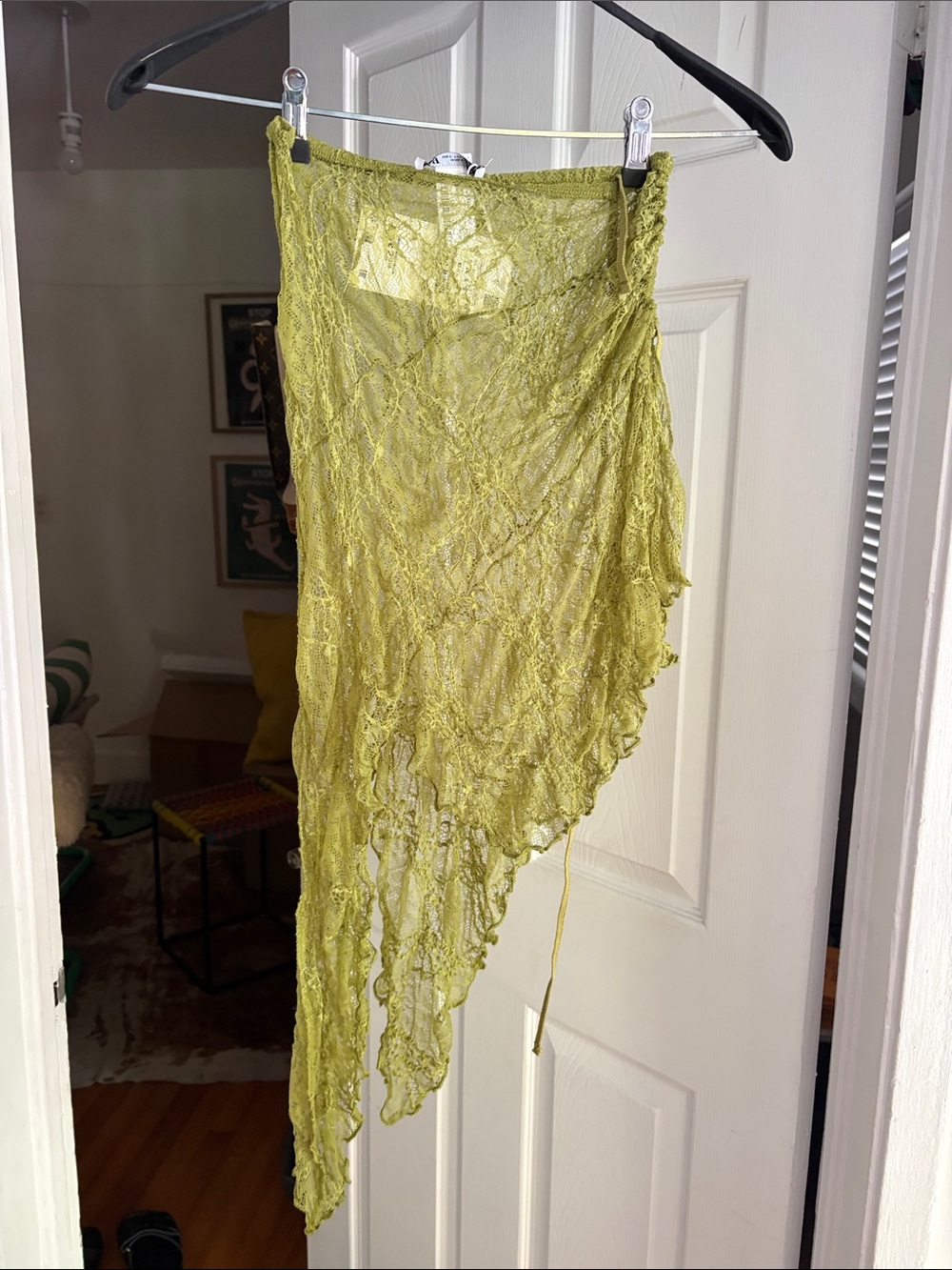 Zara Olive Lace Asymmetrical Skirt